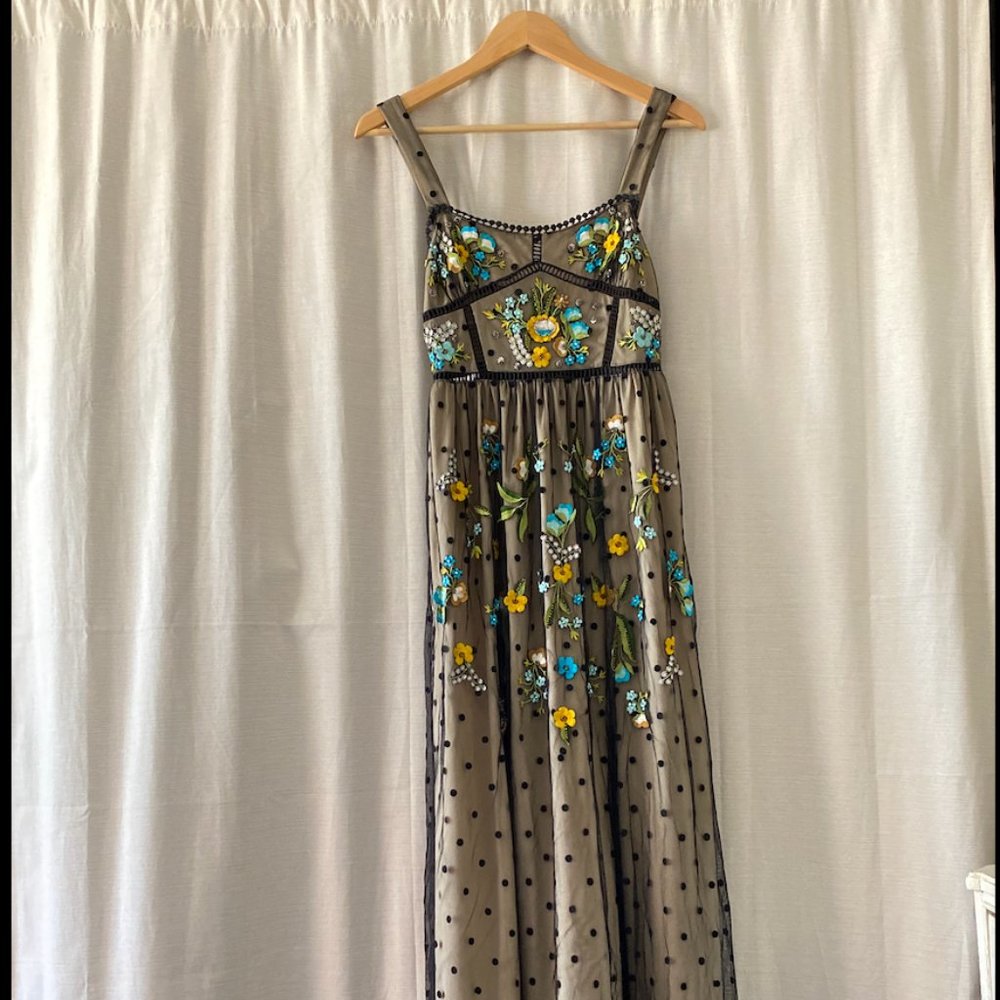 Frock And Frill Petite Premium Folk Embroidrerd Structured Strap Maxi Dress